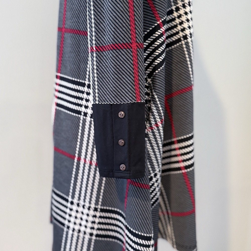 Chico's Plaid Tunic Dress Black Red Long Sleeve Stretch Knit Pockets Size Small - Picture 5 of 11